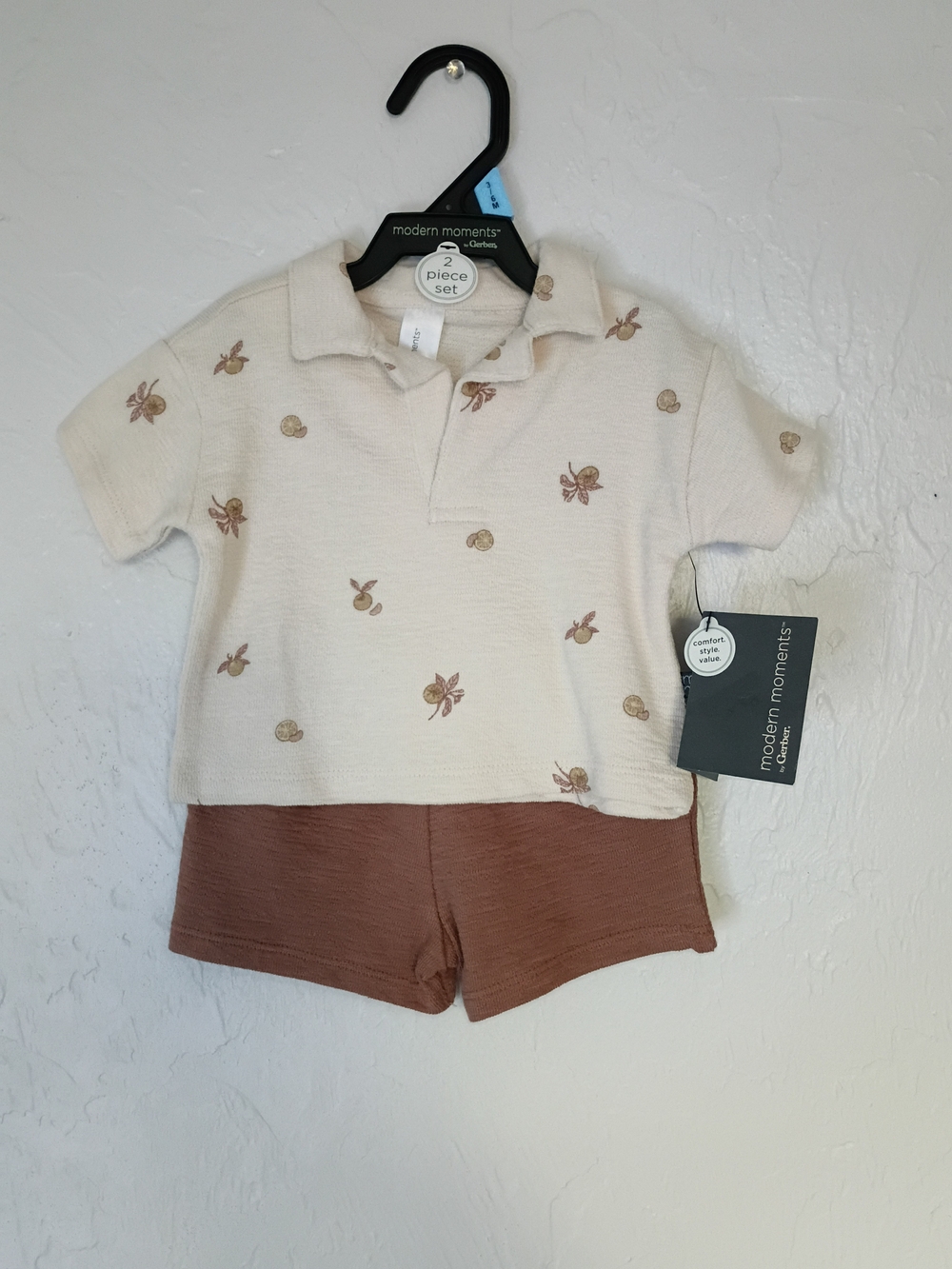 Gerber Cream Floral Polo with Brown Shorts Set